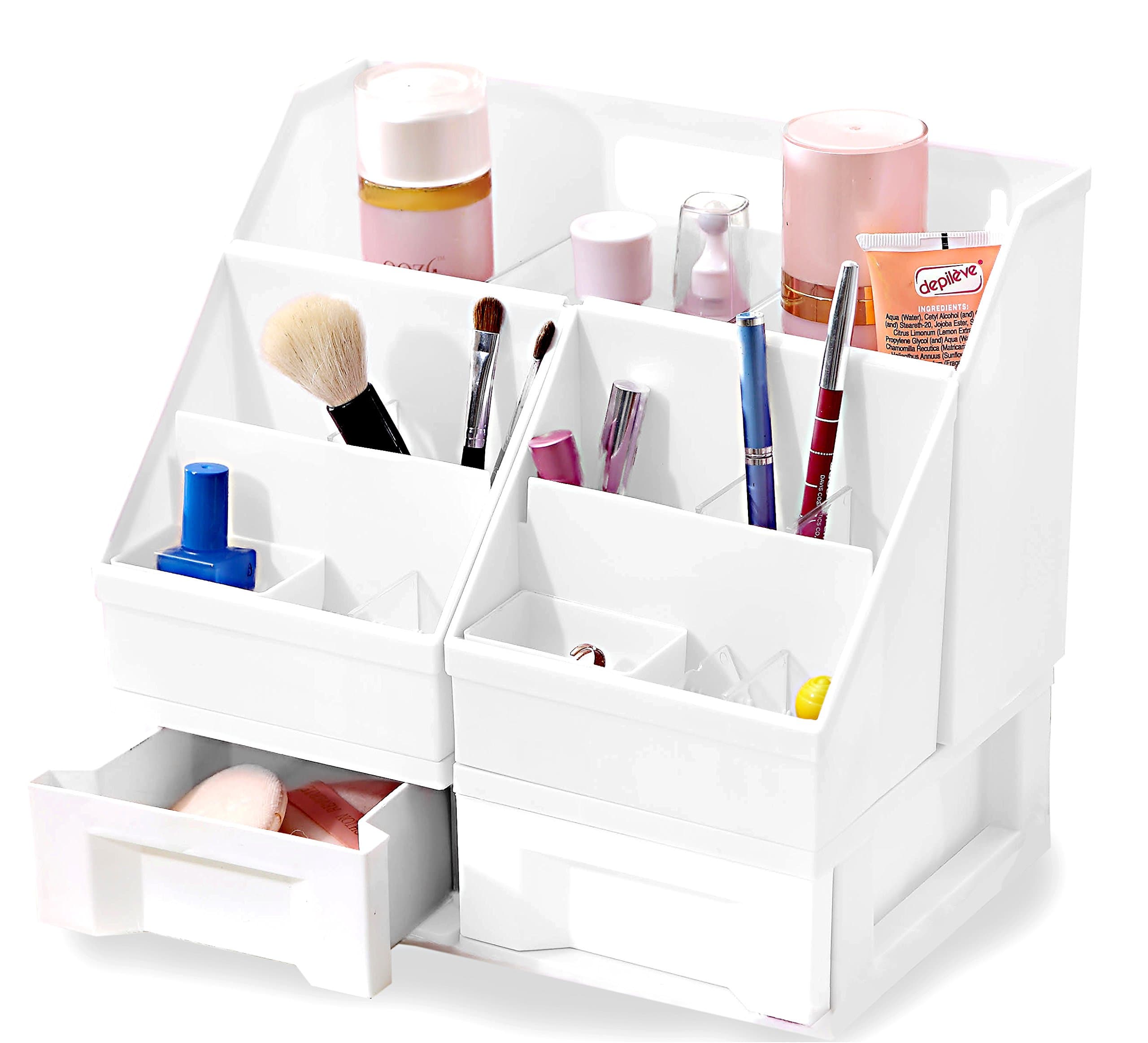 Uncluttered Designs Makeup Organizer With Drawers (Large Adjustable, White)