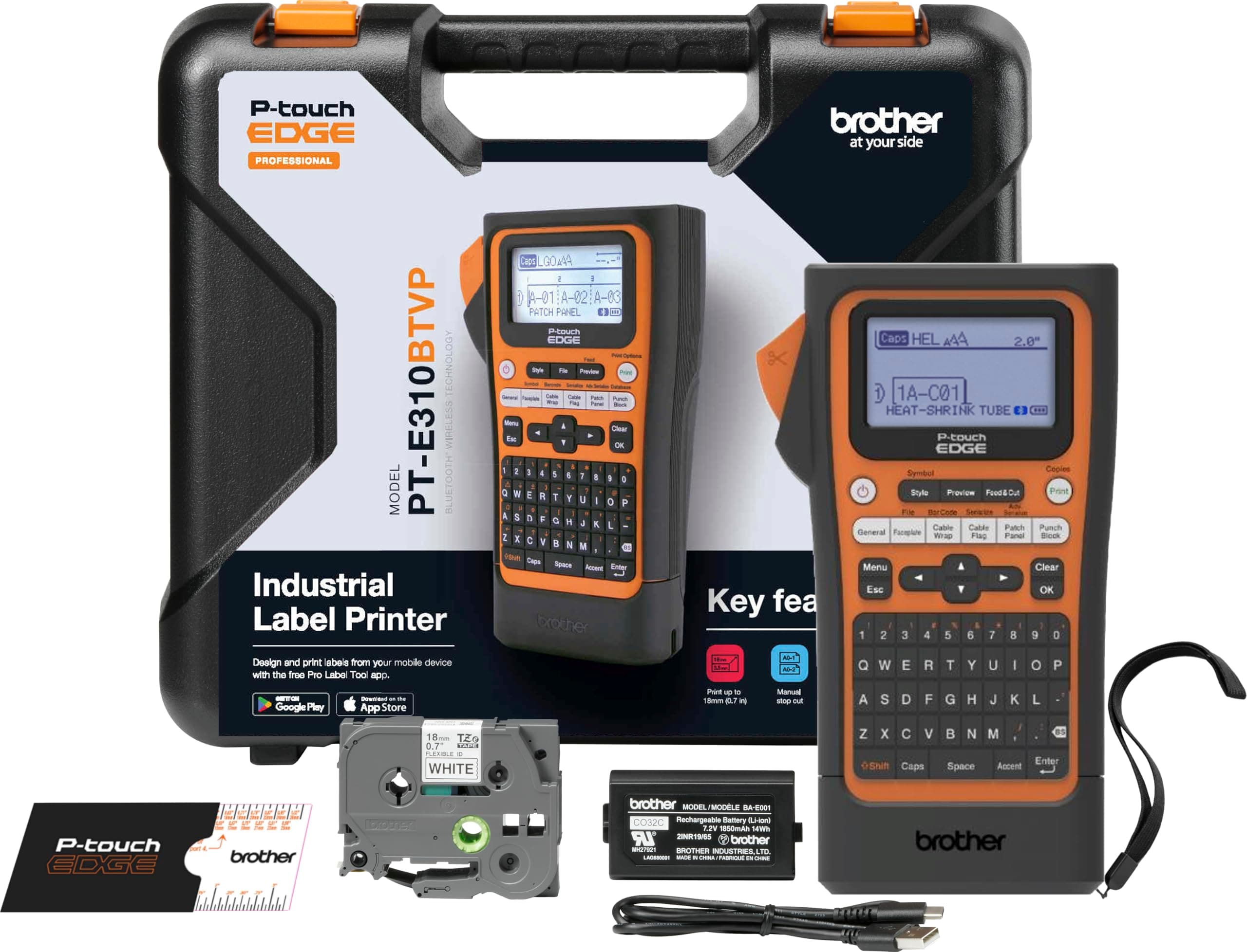 Brother PT-E310BTVP P-Touch Edge Handheld Industrial Label Printer Kit with Bluetooth and USB-C (up to 18mm Labels)