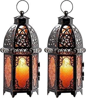 NEEDOMO Set of 2 Hanging Moroccan Lantern, 12.8'' Vintage Candle Holder, Meta...