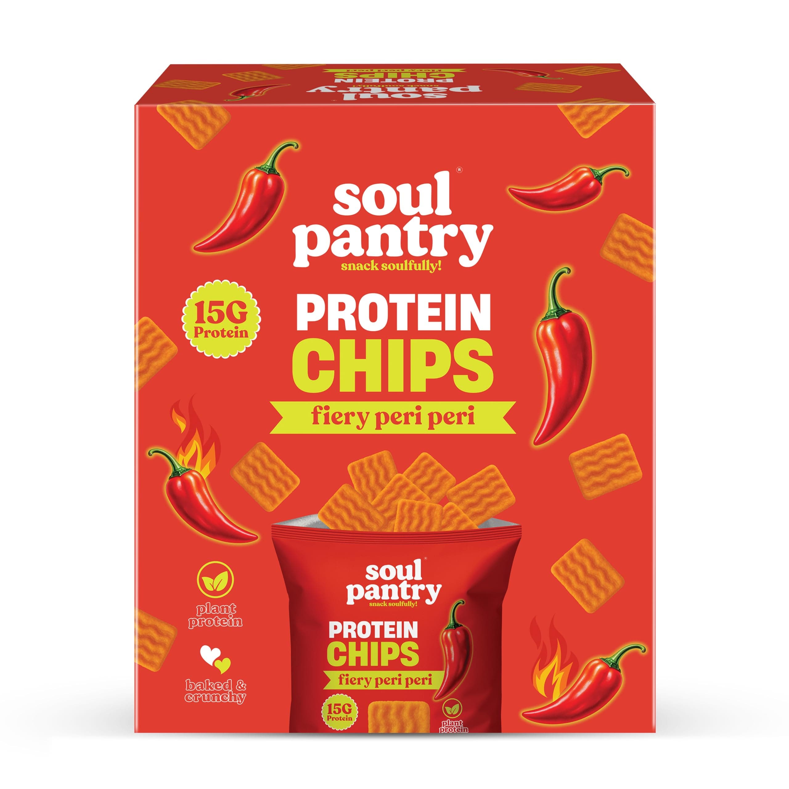 Protein Chips – Peri Peri Flavor - 10 Pack | High Protein, Gluten Free, Healthy Snack | Plant-Based Baked Chips, Non-GMO |