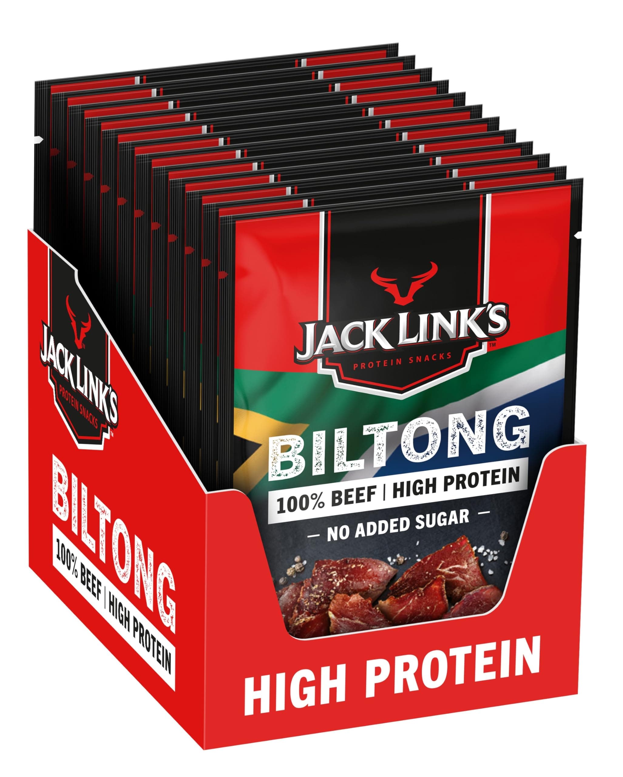 Jack Link’s Biltong Jerky Original - 12-Pack (12 x 60 g) - Gluten-Free Meat Snack - High-Protein Dried Meat for Gym, Fitness, Outdoor - Low-Calorie Protein Snacks - Beef Chips