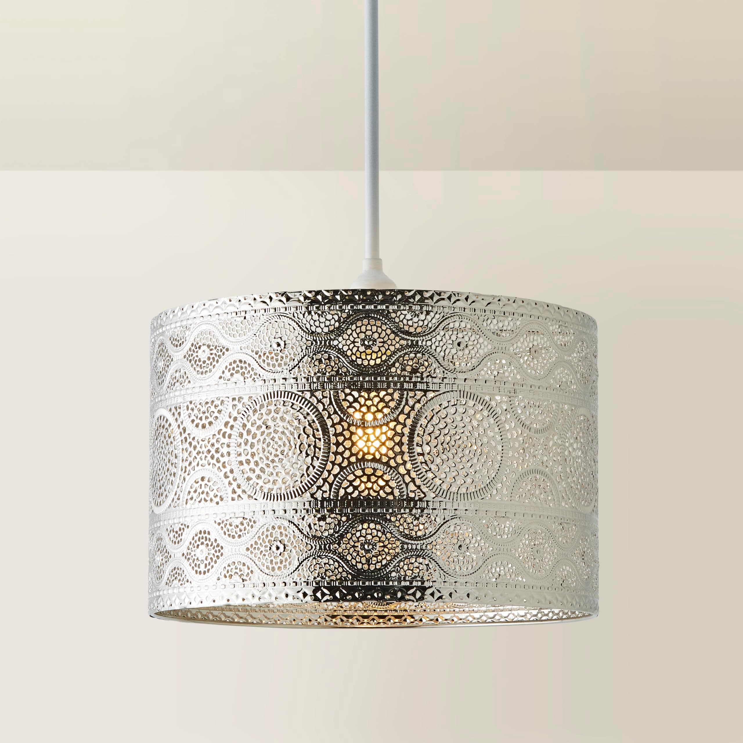 MiniSun | Moroccan Style Silver Chrome Ceiling Pendant Shade | Pendant Lights, Home Décor & Improvement Essential | 300mm Shade Width