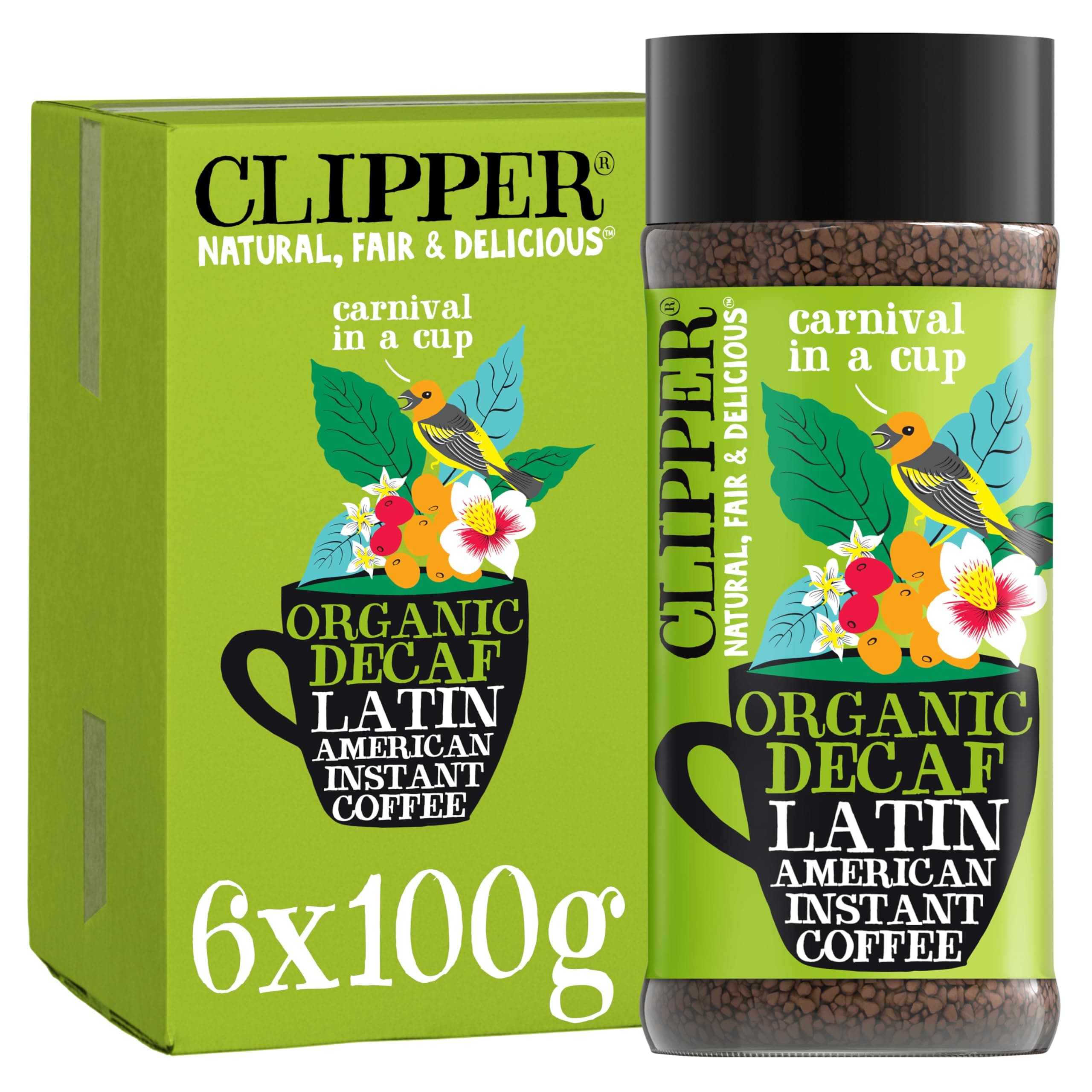 Clipper Coffee, Latin American Arabica, Organic Decaf Instant Coffee, Medium Roasted, Freeze Dried, Ethically Sourced, 6 Pack, 3.53oz