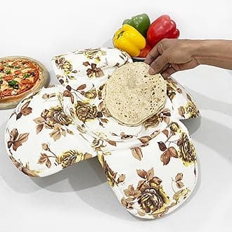 Swayam 100% Cotton Floral Design Printed Brown and White Colour Bread/Roti Basket | Size: 22 cms Diameter with Removable Cover | Pack of 1