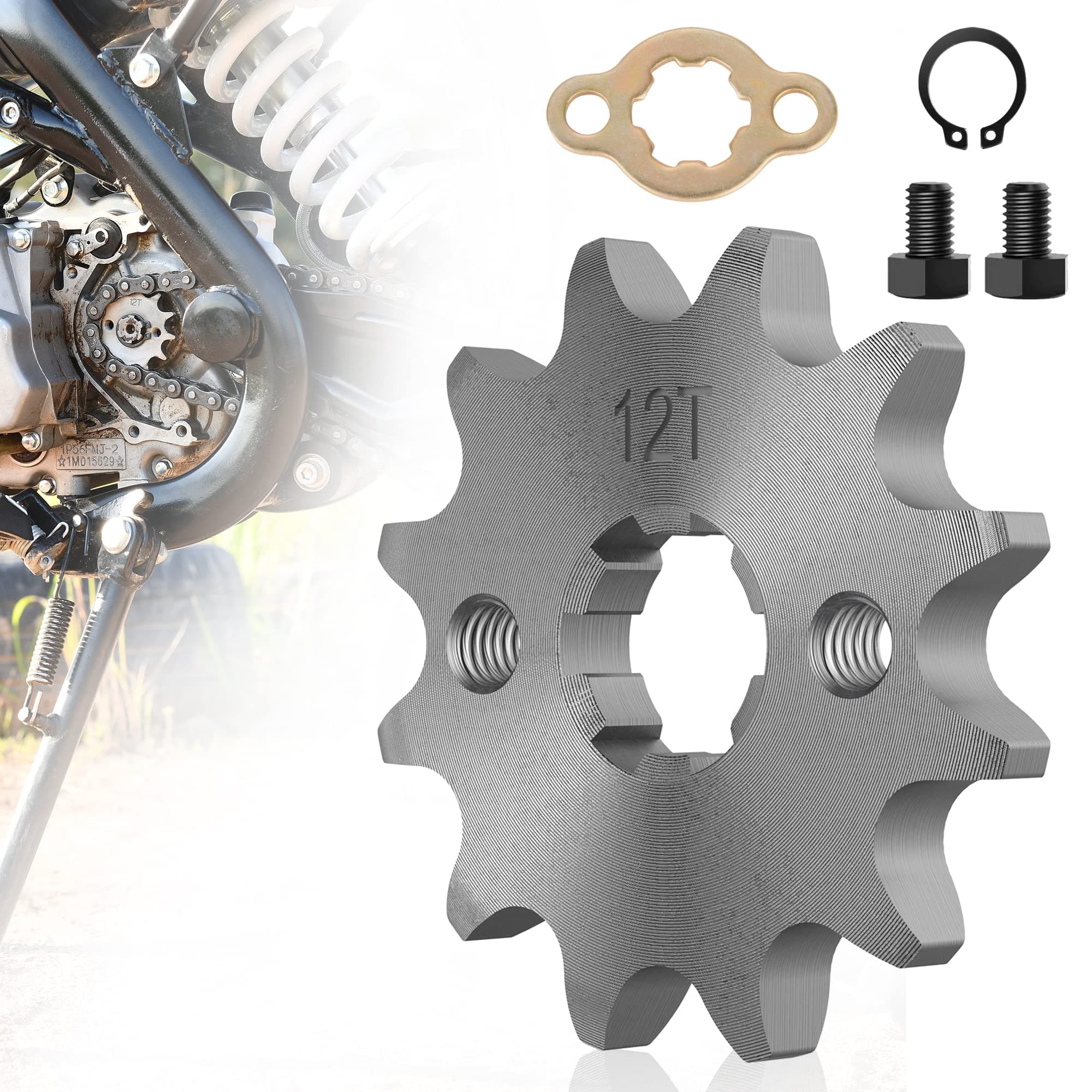 RUTU 428 12T 17mm Front Engine Sprocket Kit - Compatible with 50cc, 70cc, 110cc, 125cc, 140cc& 160cc Dirt Bikes, ATVs, Quads with 17mm Output Shaft