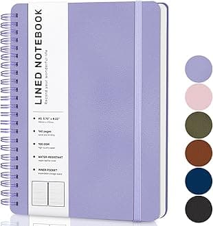 ABERLLS Purple Lined Spiral Journal Notebook with 160 Pages, 8×5.7in, A5 Spiral Notebook, Journaling Notebooks for Work, School, Women, Men, College Ruled Spiral Notebook, Hardcover Leather Journals