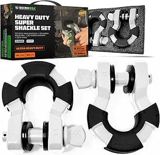Rhino USA Super D Ring Shackles (2-Pack) - 70,548lb Break Strength – Heavy Duty 3/4" Clevis Shackle with 7/8 Pin for Towing & Off-Road Use - Pairs with Tow Strap for Vehicle Recovery (White)