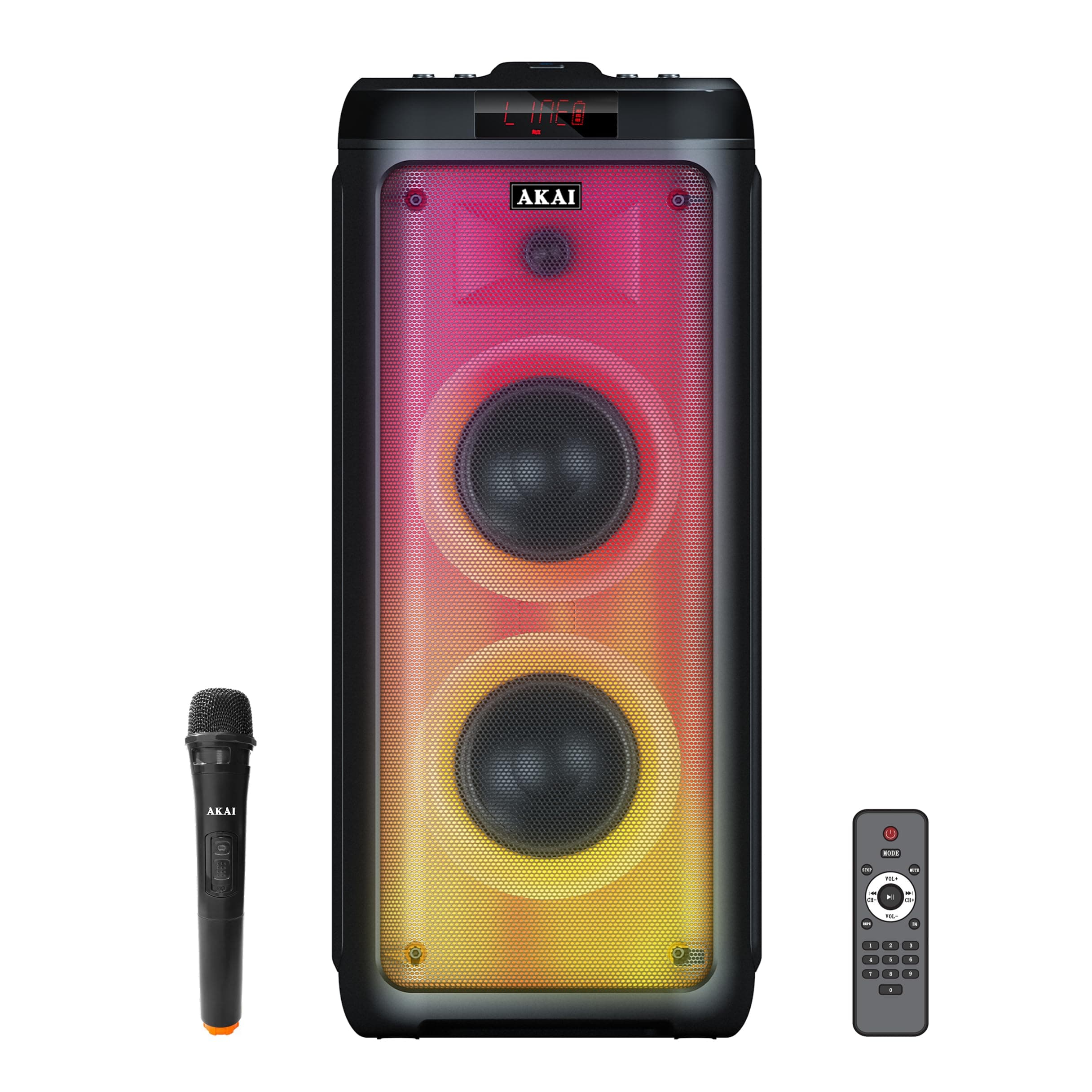 AkaiPartyMate Pro PM-100P Outdoor Bluetooth Speaker with 100 Watt RMS Sound, Up to 5 Hours Playtime, Supports Wireless Microphone with Recording, Karaoke, TWS, BT, Guitar & AUX Input &