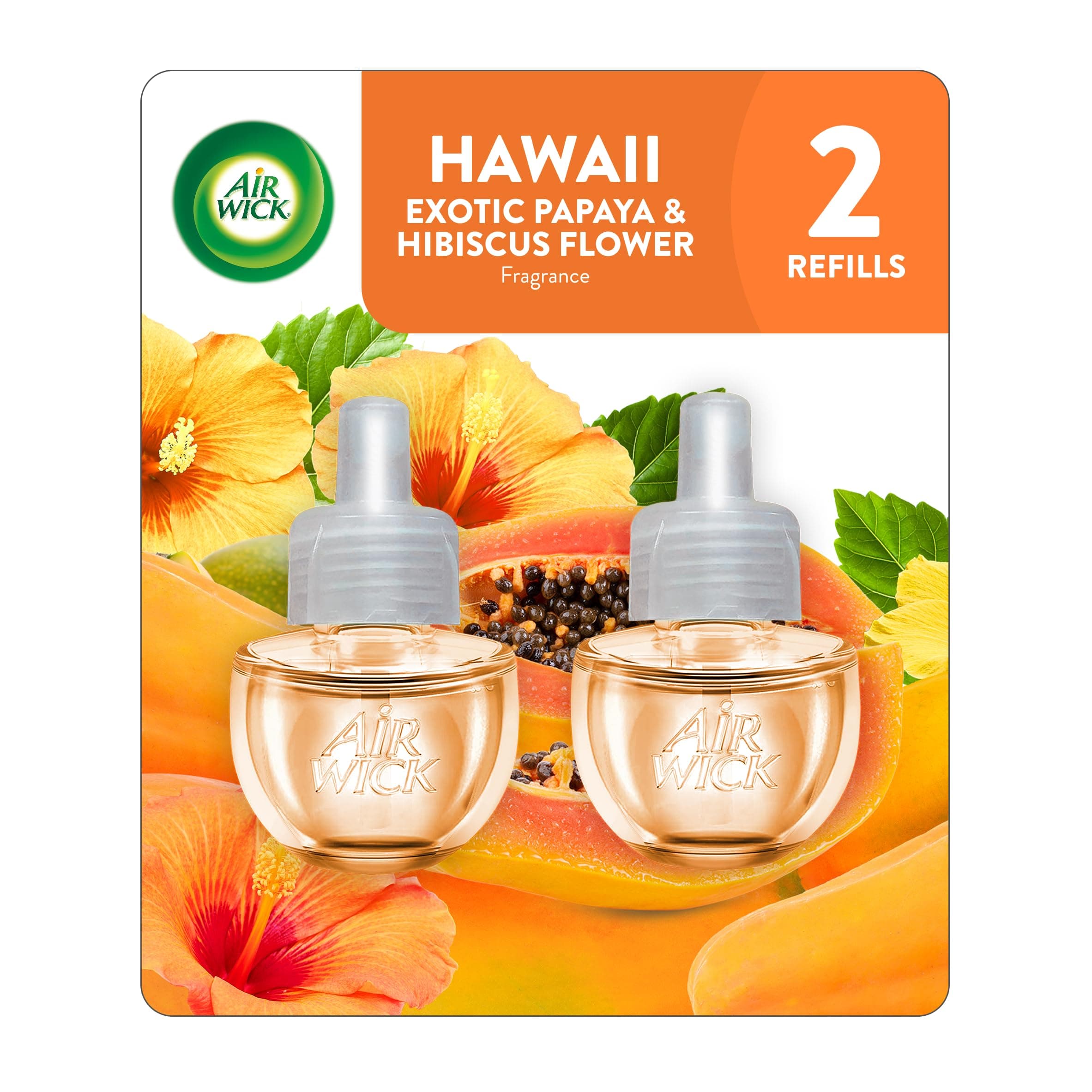Plug In Scented Oil Refill, Infused with Essential Oils, Plug In Air Fresheners for Home, Hawaii Exotic Papaya & Hibiscus Flower, 2 ct