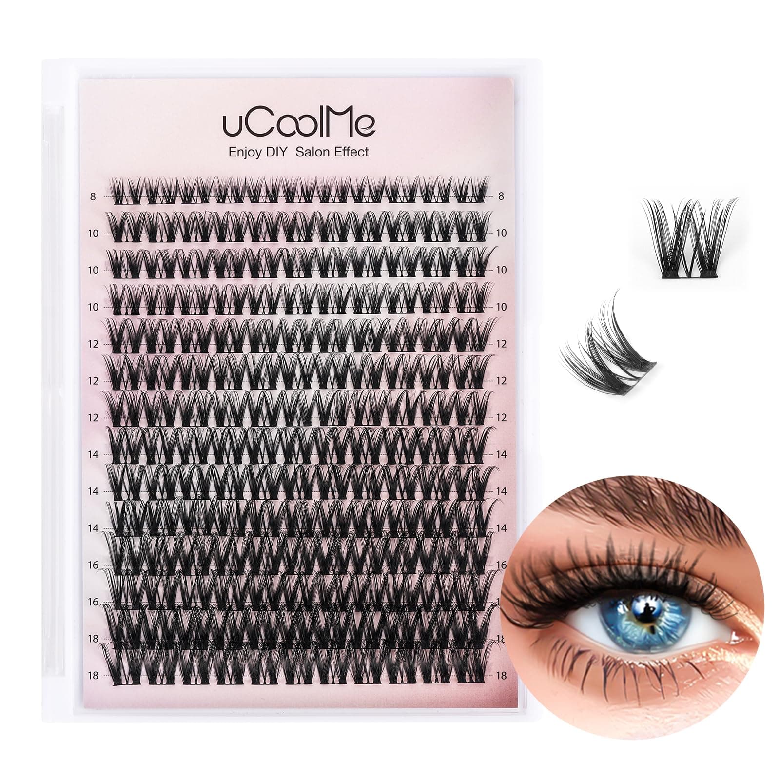 Flora Lash Clusters 8-18mm Light-Volume Wispy Eyelash Clusters D Curl - WideSpan DIY Eyelash Extension Spiky Cat Eye Lashes Individual Fake Eyelashes Clusters with 0.05mm Ultra-Thin Black Band