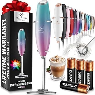 Zulay Powerful Milk Frother (4 Duracell Batteries Included) - Handheld Milk Frother Wand Drink Mixer for Coffee - Powerful Milk Foamer for Cappuccino, Frappe, Matcha & Coffee Creamer - Bubblegum