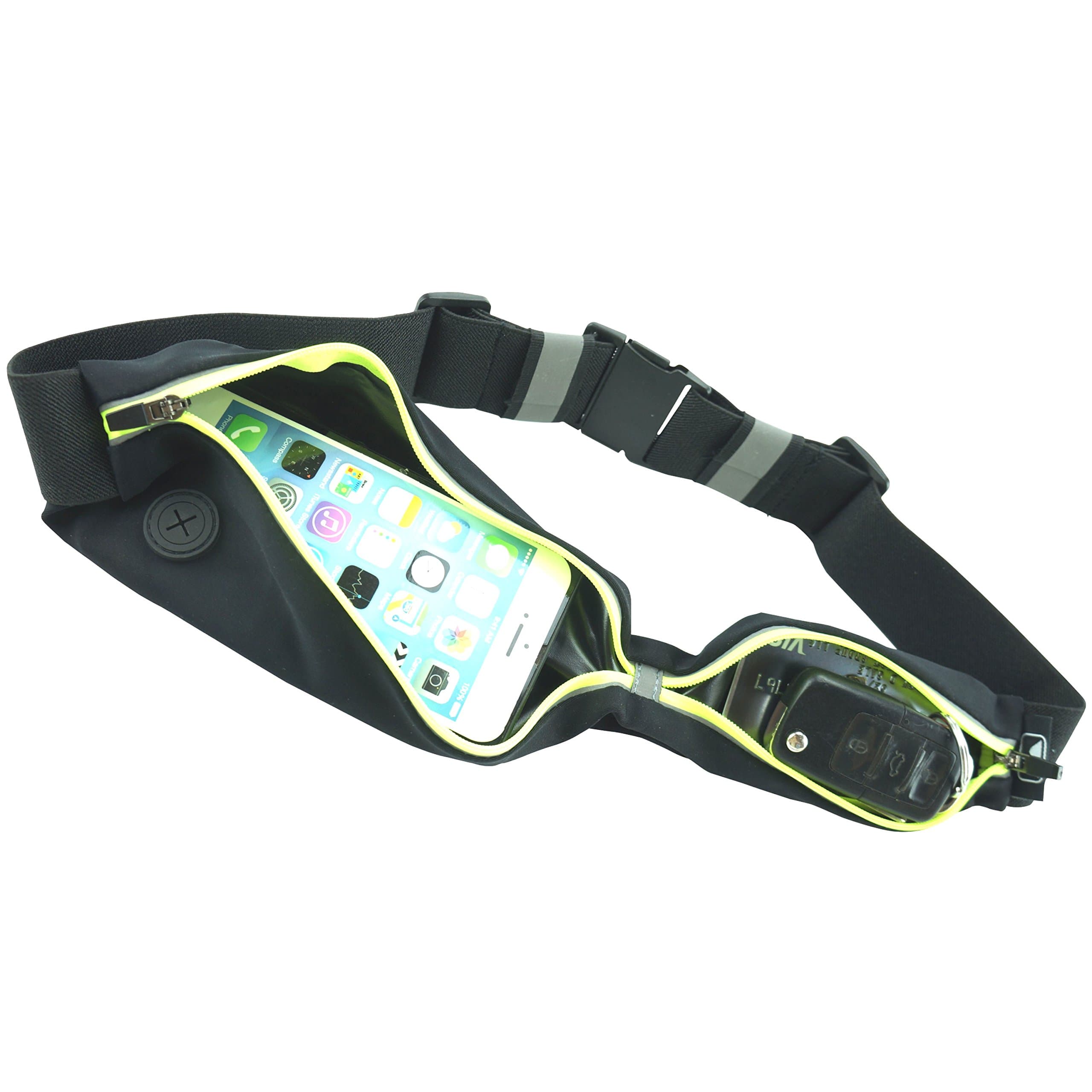 Running Belt. 2 Super-Expandable Pockets; Keep Phones Away From Snacks, Keys, Cash. No-Bounce, Flat Fit, Sweat-Proof Multi-Sport Waist Band
