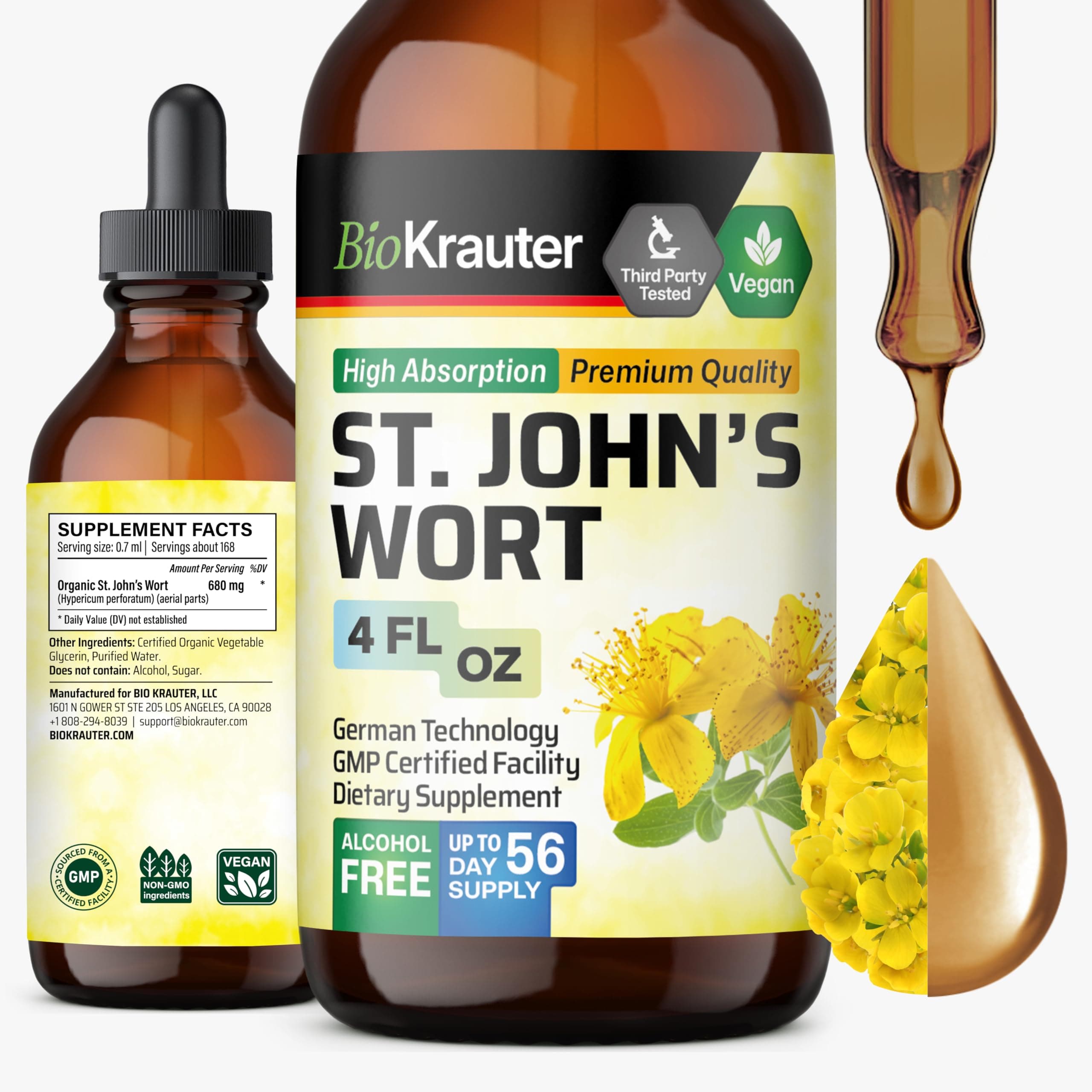 St Johns Wort for Calm & Mood Support - Vegan St. John's Wort for Relaxation & Emotional Wellness Support - Calm Drops 4 Fl.Oz., 56-Day Supply, Alcohol & Sugar Free Herbal Supplements