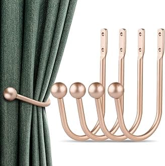 LAMATY Curtain Holdbacks, 4PCS Curtains Holder Wall Mounted Drapery Tiebacks Retro Window Hook for Home Decor, Golden