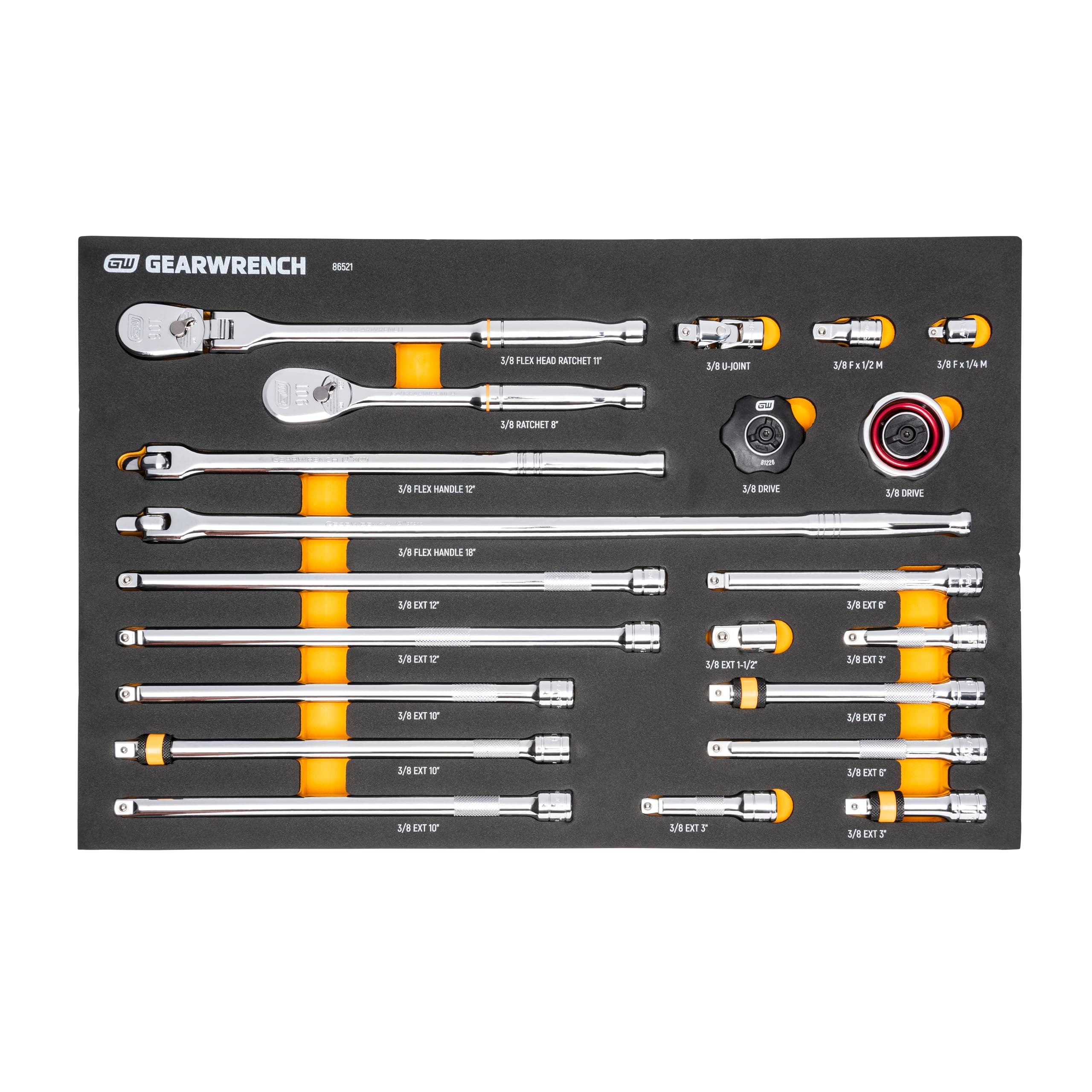 GEARWRENCH 21 Piece 3/8" 90T Ratchet & Drive Tool Set with EVA Foam Tray - 86521