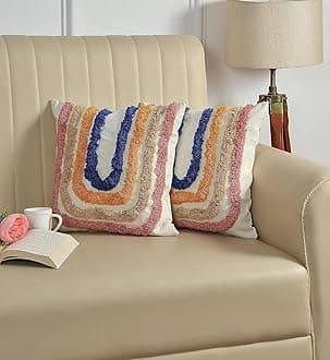 Premium Decorative Throw Cushion Pillow Cover Boho Home Decor - Living Room Bedroom Couch Sofa Cushion Covers 16 inch x 16 inch (Rainbow, 2)