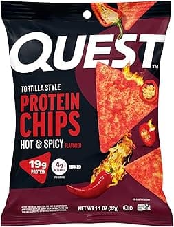 Quest Nutrition Tortilla Style Protein Chips, Hot & Spicy, 19g of Protein, 4g Net Carbs, High Protein, Gluten Free, 1.1 Ounce (Pack of 12)