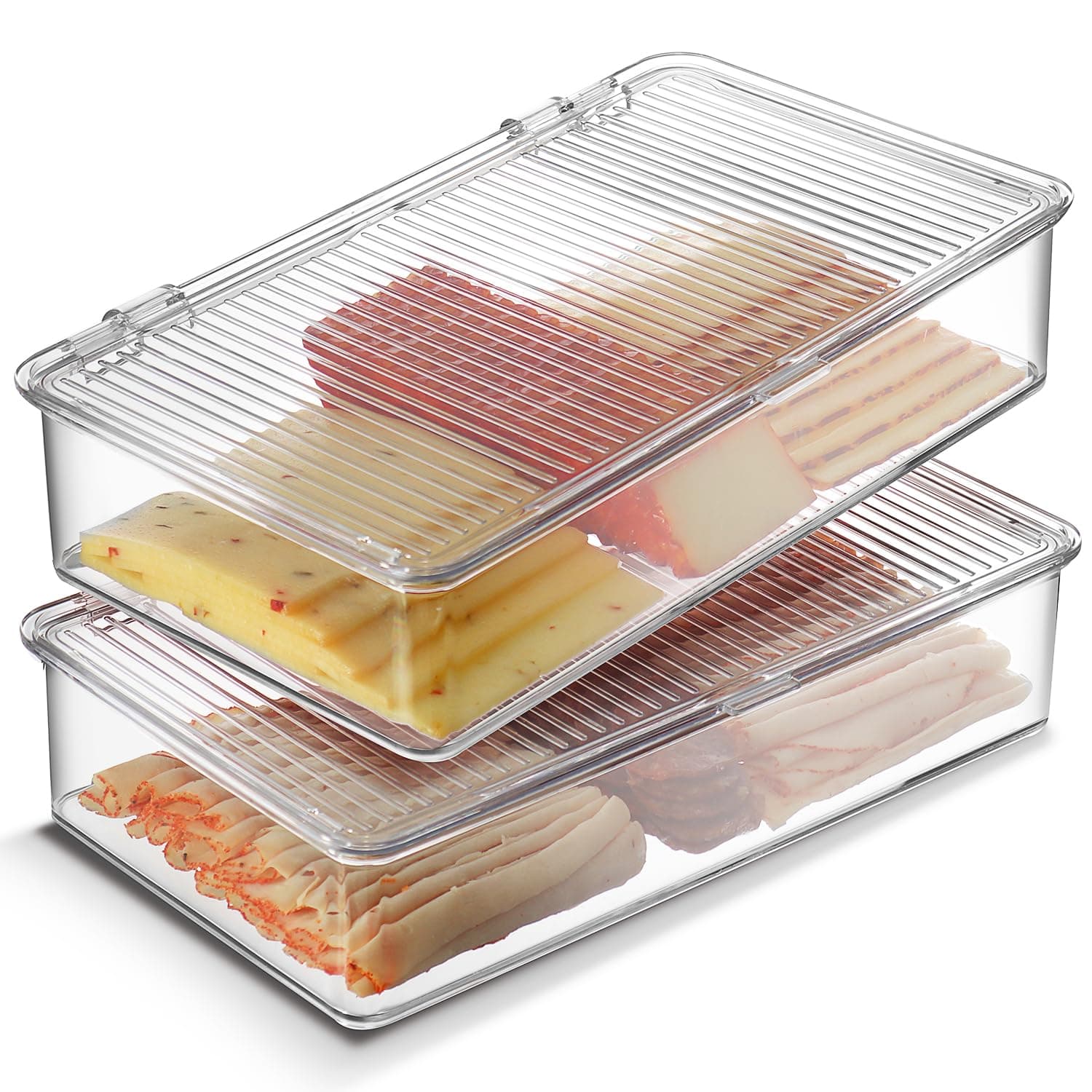 Tafura Bacon Container For Refrigerator (2 Pack) Fridge Storage Organizer | Cheese & Deli Storage Container | Bacon Keeper | Cold Cuts Meat Saver | Cheese Holder, BPA Free