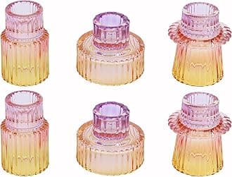 Vixdonos Taper Glass Candlestick Holders Tealight Candle Holders for Table Centerpieces, Wedding Decor and Dinner Party (6 Pcs, Purple-Pink-Yellow)