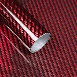 Lypumso Carbon Fiber Vinyl Wrap, High Gloss Car Wrap Vinyl Roll with Air Release Technology, Self Adhesive Vehicle Interior Exterior Decoration Automotive DIY Decal Sticker Film (Red, 1ft x 5ft)