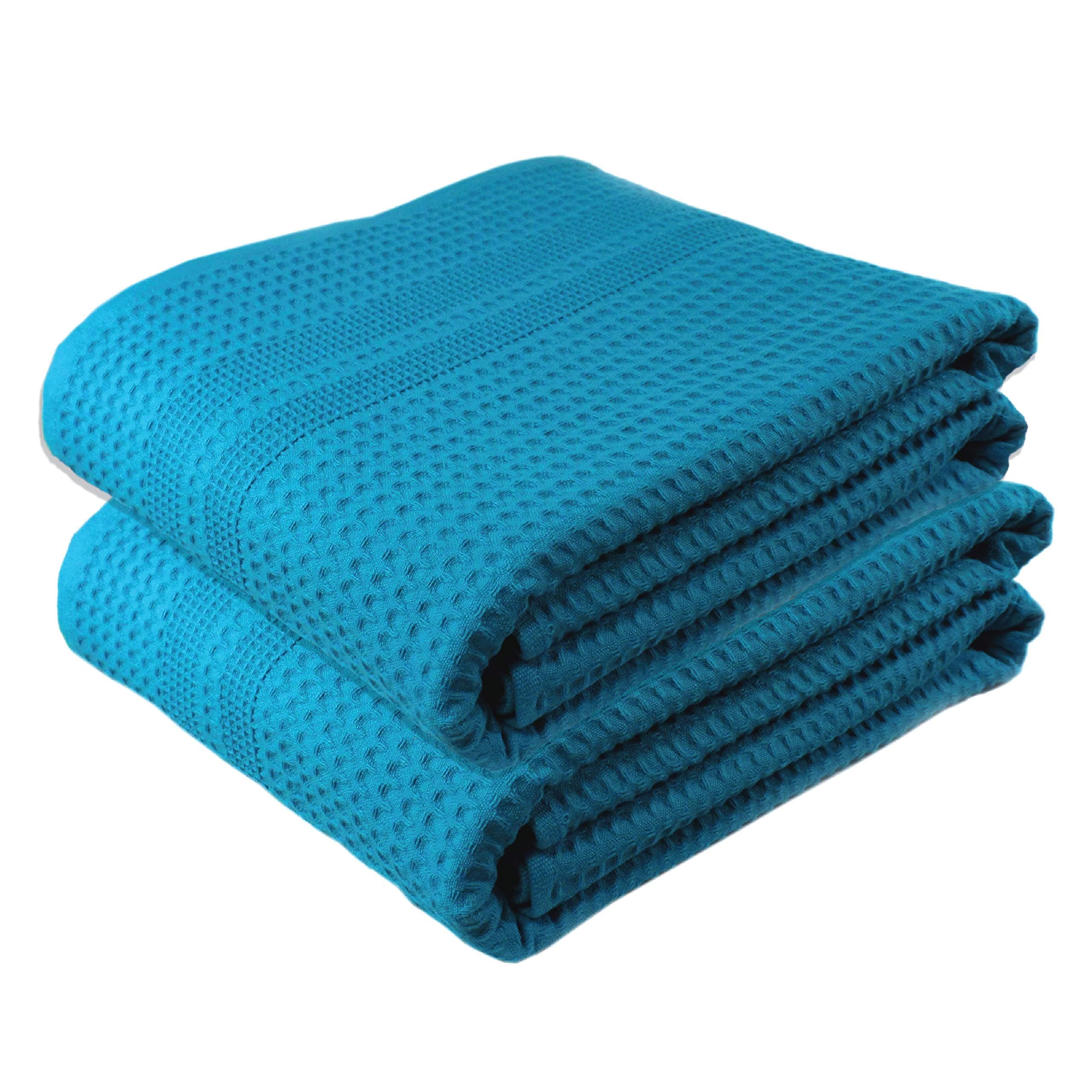 Gilden Tree Large 2 Pc Bath Sheet 100% Natural Cotton Waffle Weave – Generous Size Lightweight Ultra Absorbent Quick Drying Fade Resistant (Aqua)