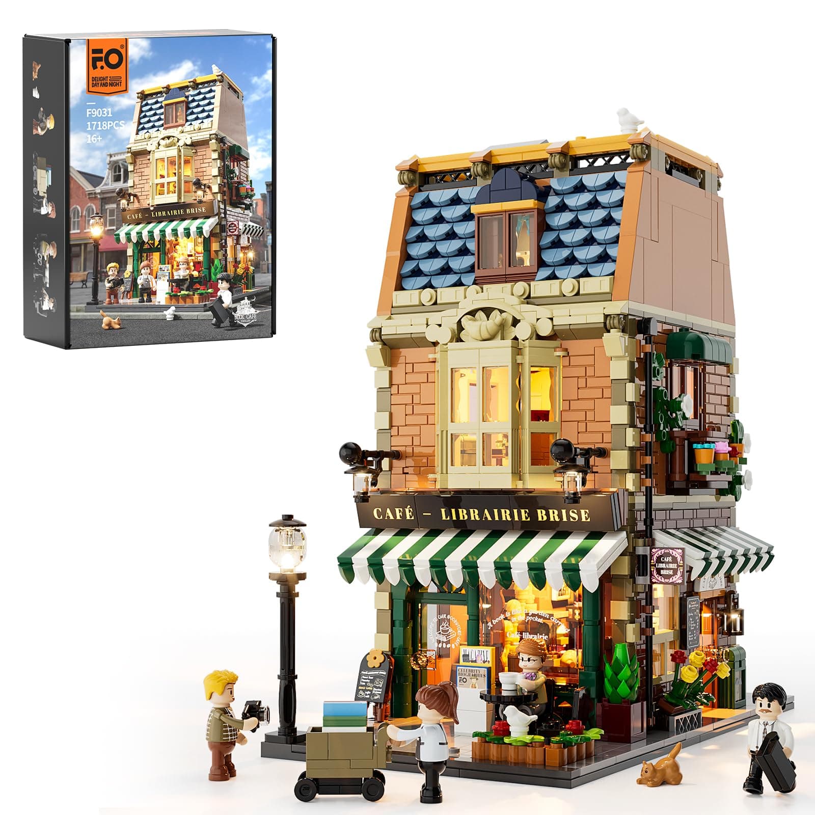 Book Cafe Lighting Building Bricks Set - City Town Coffee House LED Light Modular Construction Building Model Sets 1718 Pcs for Adults and Teen