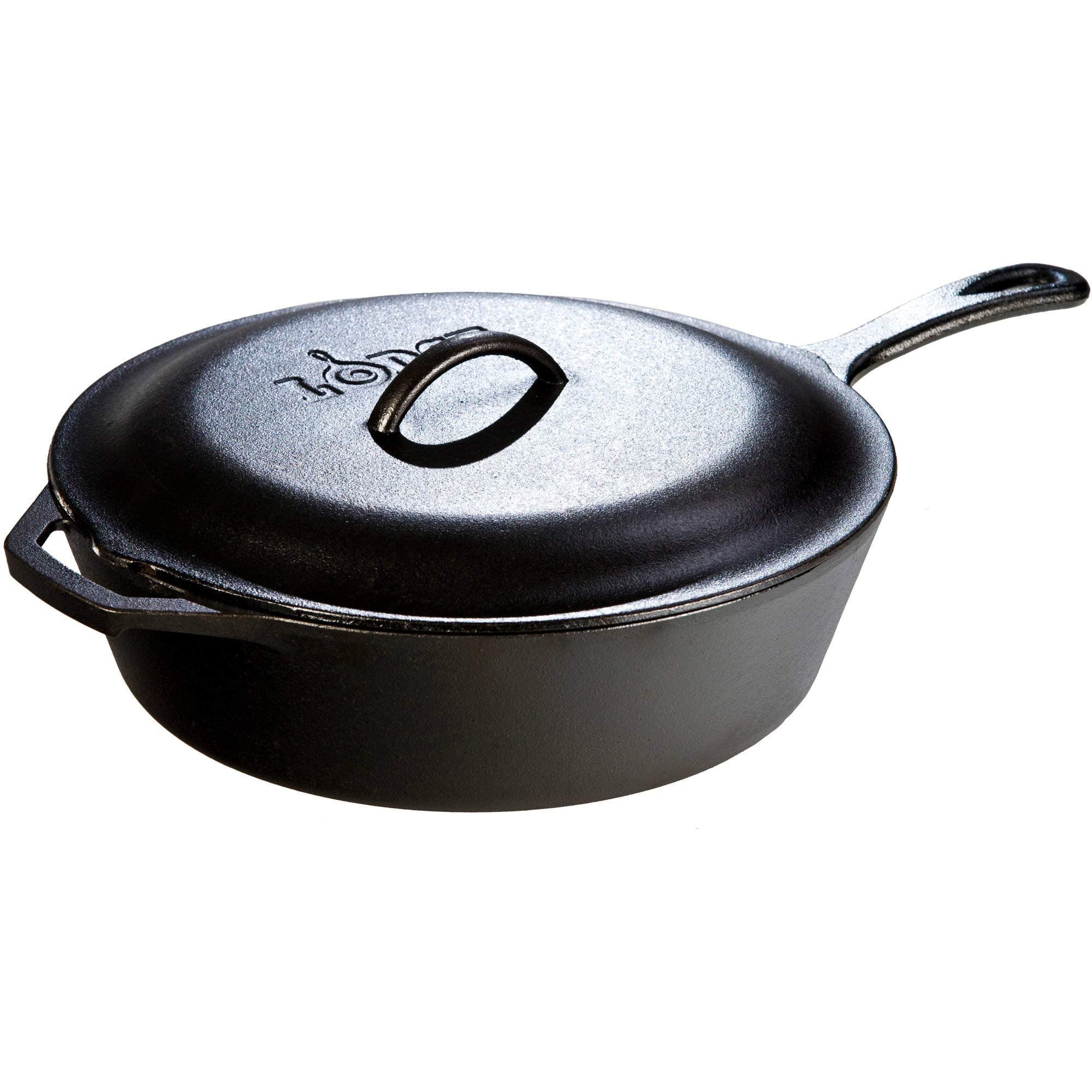 Lodge 5 Quart Pre-Seasoned Cast Iron Deep Skillet with Lid - Signature Teardrop Handle & Assist Handle - Use in the Oven, on the Stove or Grill, or Over a Campfire - Use to Sear, Sauté, Bake, Broil, Braise, Fry, or Grill - Black