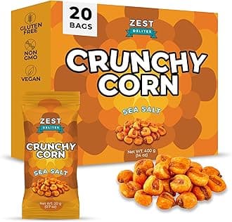 Crunchy Corn Snacks by Zest Delites, Sea Salt Roasted Corn, 0.7oz x 20 Packs, Nuts-Like Crunch, Gluten Free, Vegan, NON-GMO, Healthy Snacks for All Ages, Healthy Alternative to Chips & Crisps