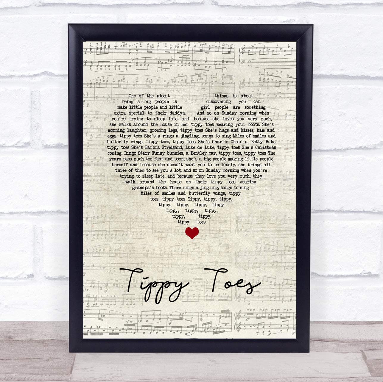 Tippy Toes Script Heart Song Lyric Wall Art Print