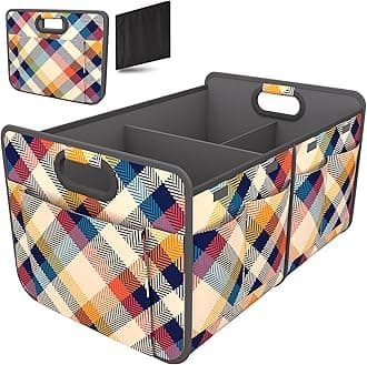 Homeve Trunk Organizer, Car Storage, Reinforced Handles, Collapsible Multi-Compartment Car Organizers, Foldable, Waterproof, 600D Oxford Polyester (Color Grid, 2 Compart)