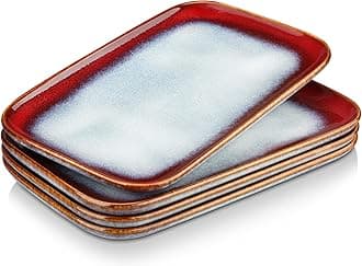 vancassoStern Serving Tray & Platter Set, 4-Piece Rectanglar Serving Plates, 11 Inch Large Plates for Main Course and Side Dishes, Reactive Glaze and Red Look