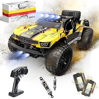 9201E 1:10 Large Remote Control Truck with Lights, Fast Short Course RC Car, 30 MPH 4x4 Off Road, Off Road Toy, Electric Vehicle with 2 Rechargeable Batteries for Adults and