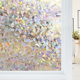 Haton Rainbow Window Film Window Stickers for Glass Privacy, Non-Adhesive Static Cling Removable Vinyl 3D Decorative Films Glass Coverings for Doors Anti-UV for Home Office 60x200cm