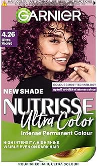 Garnier Nutrisse Ultra Color 4.26 Ultra Violet Permanent Hair Dye, Electrifying Bold 8-Week Colour, Up to 100% Grey Coverage, Vegan Formula for 3x Shinier & Stronger Hair with 5-Oil Conditioner