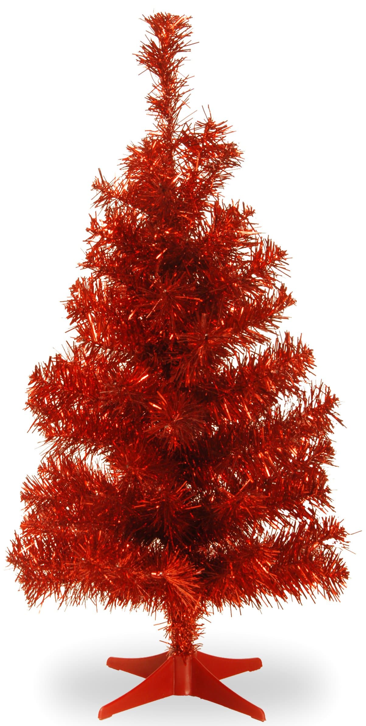 National Tree Company Artificial Christmas Tree, Red Tinsel, Includes Stand, 3 feet