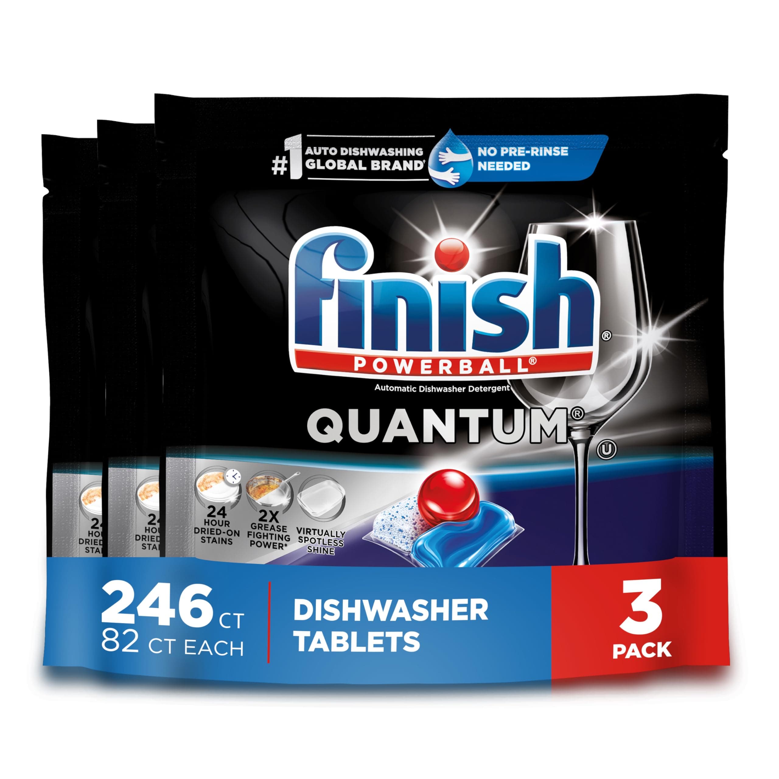 Finish Quantum Dishwasher Pods, No Pre-Rinse Dishwasher Detergent Soap Removes 24HR Dried-On Stain and Grease, Leaving a Virtually Spotless Shine, 82ct (Pack of 3)
