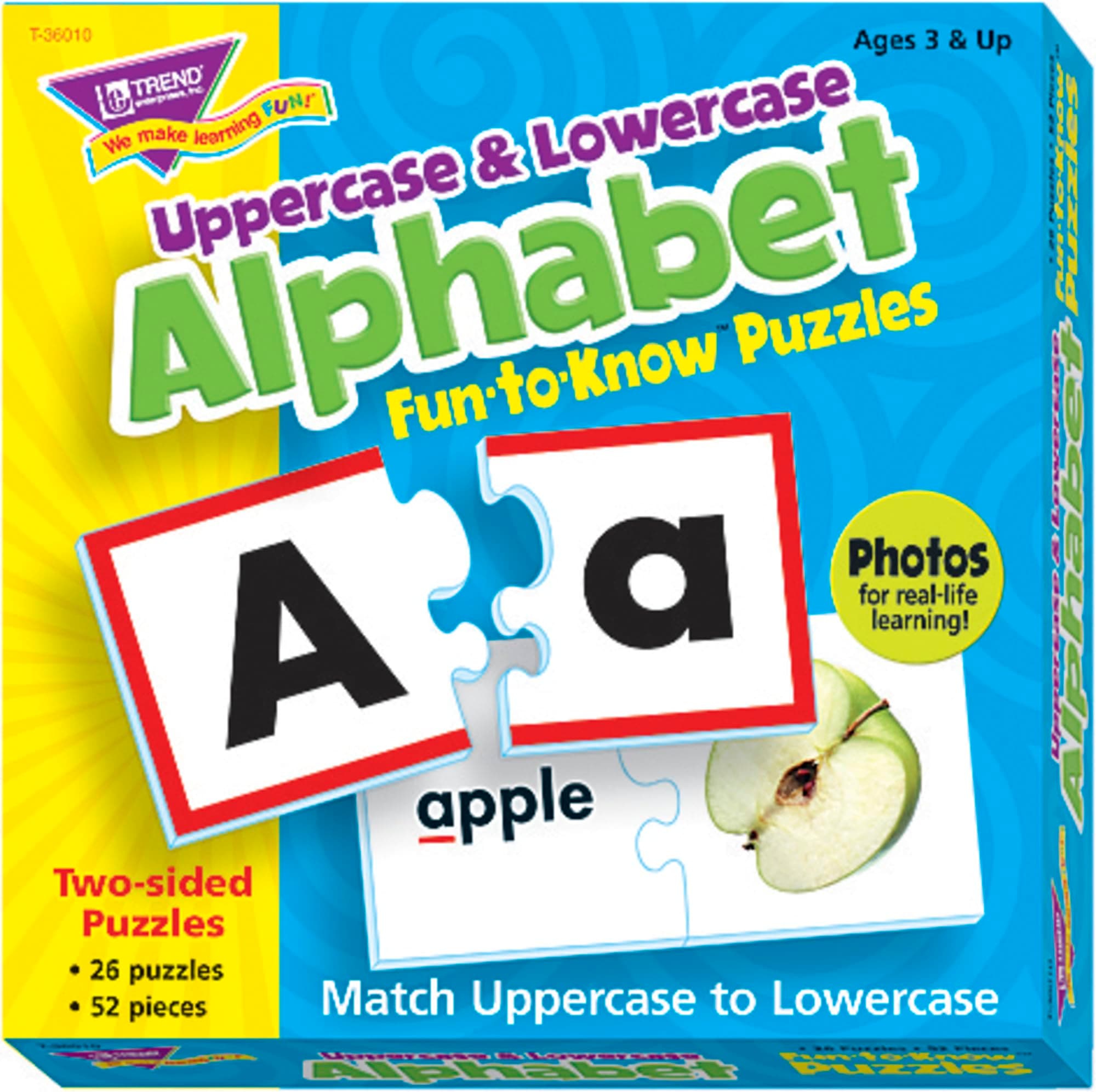 TREND ENTERPRISES Fun-to-Know Puzzles: Uppercase & Lowercase Alphabet, Multicolor, Set of 26, 36010