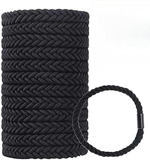 Large Braided Mens Hair Ties, Man Hair bands for Longhairs Men Bun, Black Pony Tails Ties for Women,Guys, Bracelet Hair Tie,For Thick and Thin Hair,12 Packs,Durable (Black)