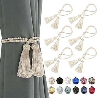 BEL AVENIR 6 Pack Curtain Handmade Tiebacks Decorative Curtain Holdbacks with Tassel (Beige, 6 Pack)