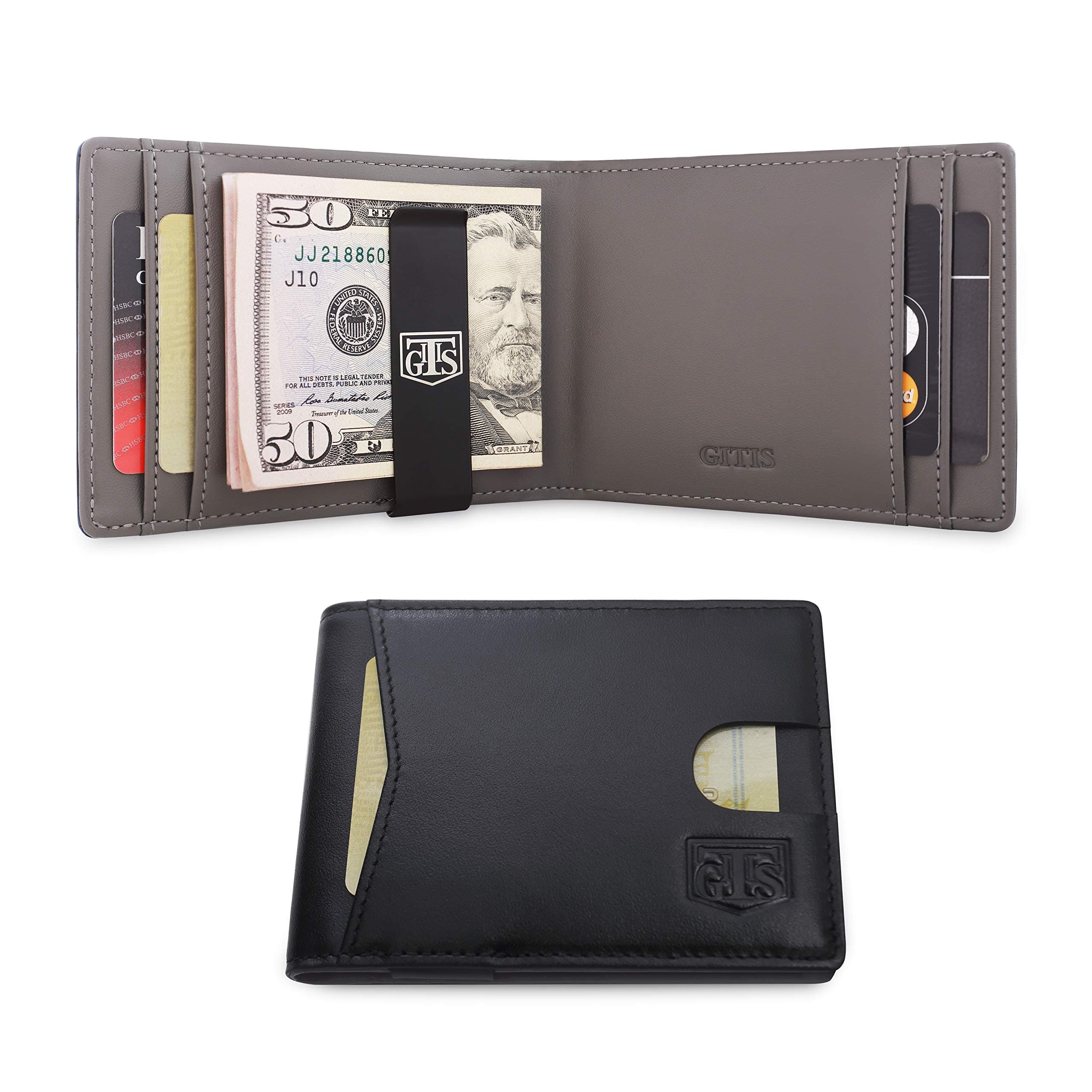 RFID Blocking Slim Minimalist Frontpocket Wallet for Men, Ultralight Money Cash Clip, 6 Card Slots, Front Easy Access Slot. Mens Leather Bifold Travel Wallet Gift Box