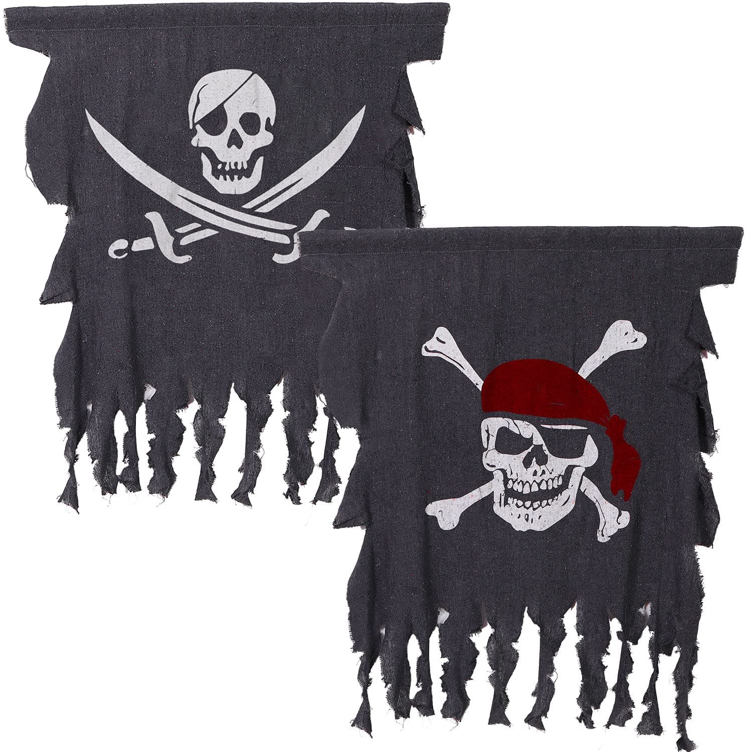 2 Pieces Halloween Jolly Roger Flag - 3 x 2.5 Feet, Weathered, Retro, Creepy Ragged Flag with Skull Bones for Halloween Decorations, Pirate Party, Kids Room Decor