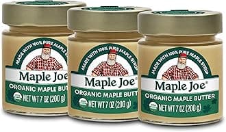 Maple Joe ORGANIC Maple Butter Spread, Pure Cream Spread Made with 100% Natural Grade A Syrup Butter. Sugar Candy Smooth & Creamy, Candy, Vegan, Zero Fat, Non-GMO, No Dairy, Gluten Free and Kosher Certified. 7oz / 200g. (3 pack)