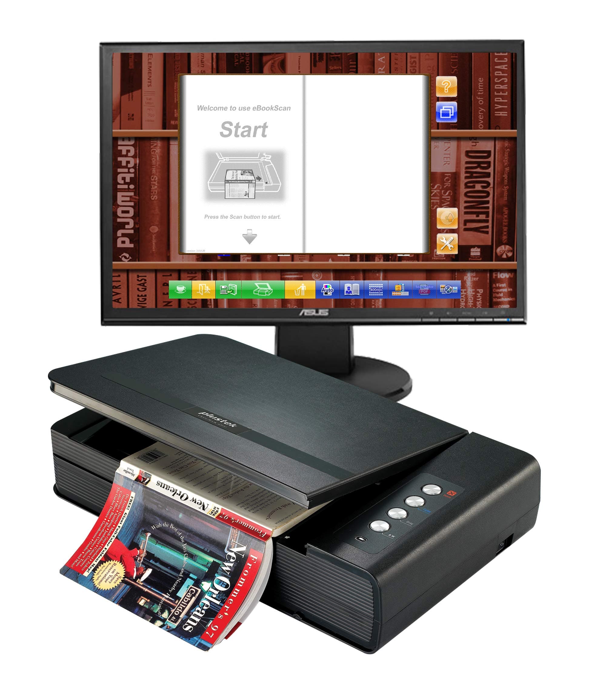 Plustek OpticBook 4800 Book Scanner with Intuitive Software Bundle, High Scan Speed, Auto Crop & Rotate, 2mm Book Edge Design, Convert to ePUB/PDF/Searchable PDF/Word/Tiff/Excel, for Windows 7/8/10