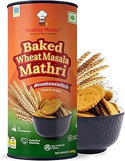 Healthy Master Baked Wheat Masala Mathri 250g | No Maida | No Palm Oil | Crispy Crunchy Healthy Snack | 100% Wheat | Namkeen Mathi (Pack of 1)