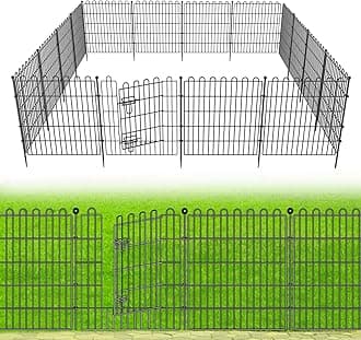 10 Panels No Dig Decorative Garden Fence with Gate for Yard, 24 in(H) X 20 ft(L) Animal Barrier Fencing for Outdoor Dog, Metal Portable Garden Fences for Borders, Pets, Landscape, Temporary Fence