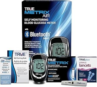 TRUE METRIX AIR Meter Starter Kit - Blood Glucose Meter, Case, 100 Test Strips, 100 Lancets, Lancing Device, Control Solution, Log Book - Fast, Easy Testing Supplies for Home Use