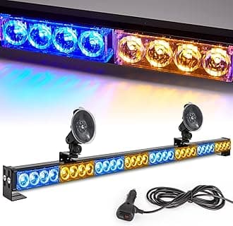 Amber/Blue Emergency Strobe Light Bar 36 In 13 Flash Patterns Traffic Advisor Warning Hazard Windshield Safety Lights Bar with Cigar Lighter for Police Vehicles, Truck (35.5 Inch, Yellow/Blue 32 Led)