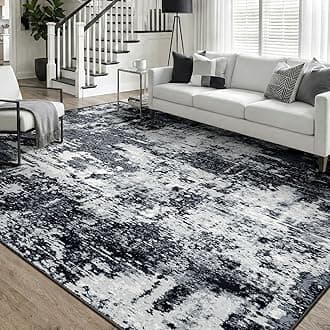 Washable Rugs 60x84 Non-Slip Modern Abstract Soft Area Rugs for Living Room Entryway Bedroom Nursery with Black Grey Printed Pattern