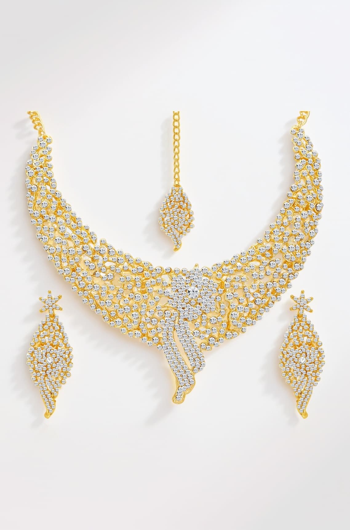 Sleek Rhodium plated AD Stone Necklace Set