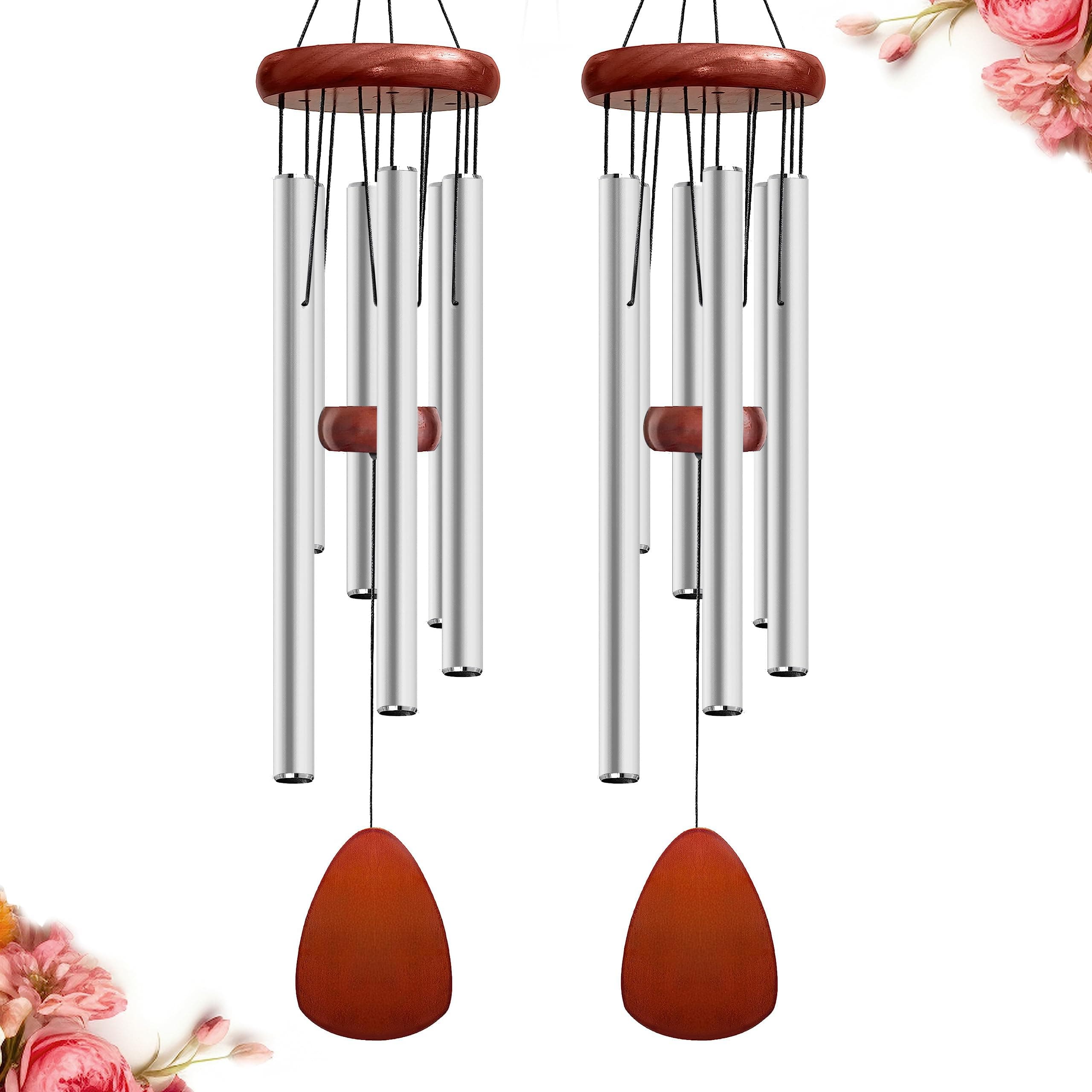 28" Wind Chime for Mothers Day, Decorative Wind Chimes for Outside, Memorial Windchimes Remembrance Gift for Women Mom Grandma, Metal Wind Chimes Outdoor Decor for Garden Patio Zen(Silver 2Pack)